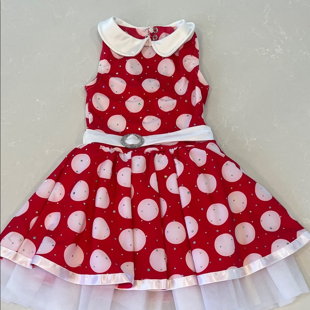Weissman Red Polka Dot Dress with White Collar